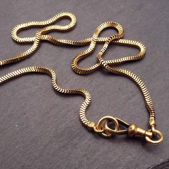 ANTIQUE SIMMONS GOLDFILLED SNAKE CHAIN DOG CLIP 15 1/2\